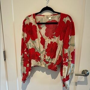 Chic Red Floral Blouse